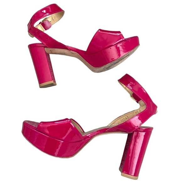 Stuart Weitzman Vibrant Hot Pink Chunky Platform Heels with Stap. Size 38. - Picture 6 of 9
